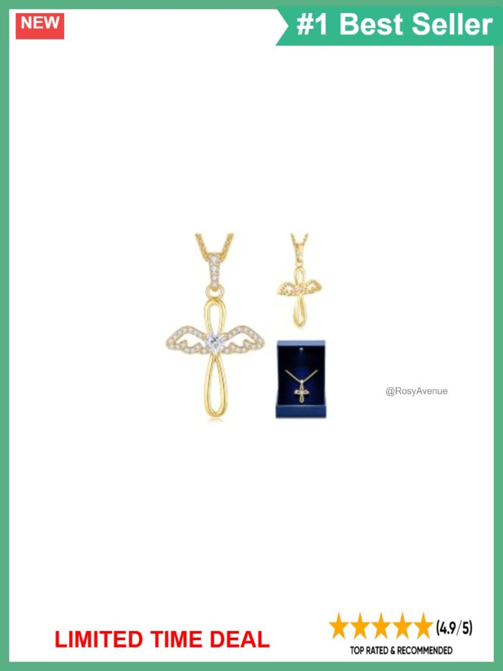 Moissanite Cross Pendant Necklace 18K Gold Filled 925 Silver Wheat Chain